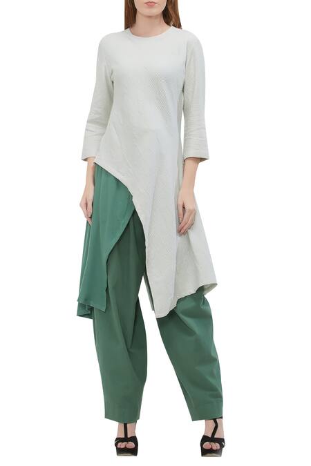 Buy Fahd Khatri White Dual Toned Overlap Tunic Online at Aza Fashions Buy_Fahd Khatri_White Dual Toned Overlap Tunic_Online_at_Aza_Fashions