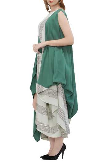 Buy_Fahd Khatri_Green Asymmetric Stripe Print Dress_Online_at_Aza_Fashions