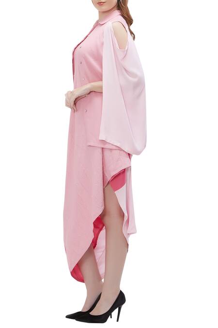 Buy Fahd Khatri Pink Asymmetric Draped Dress Online at Aza Fashions Buy_Fahd Khatri_Pink Asymmetric Draped Dress_Online_at_Aza_Fashions