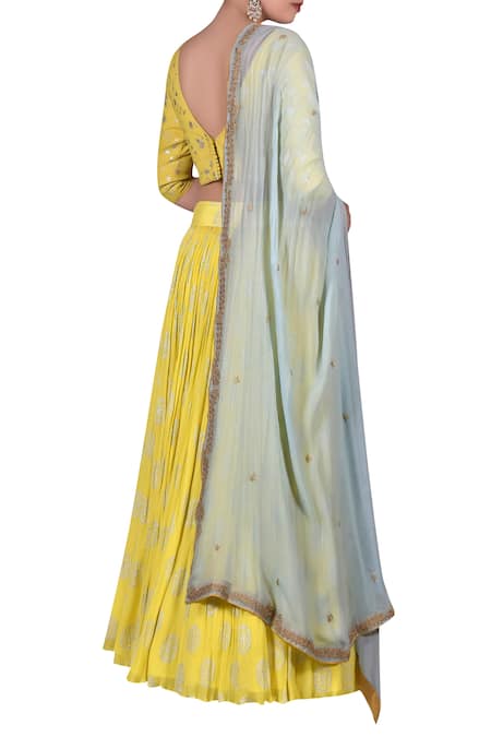 Nautanky Embroidered blouse with lehenga & zari work dupatta 