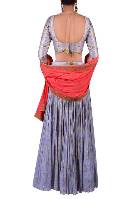 Nautanky Embroidered blouse with lehenga & zari work dupatta 