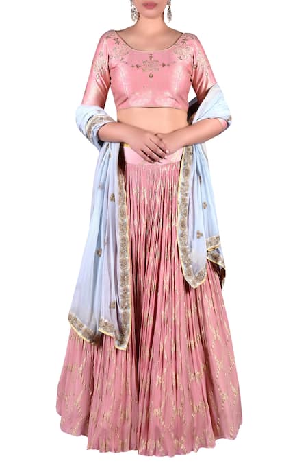 Nautanky Zari thread embroidered blouse with lehenga & dupatta 