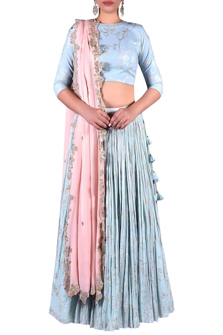 Nautanky Embroidered blouse with lehenga & zari cutwork dupatta 