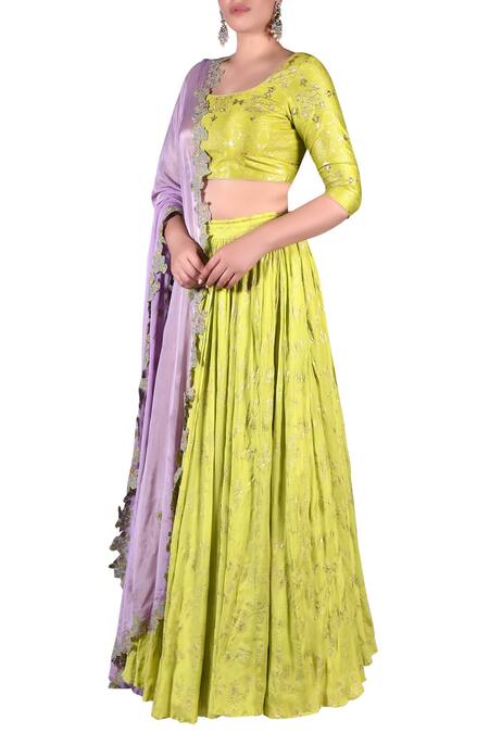 Buy_Nautanky_Purple Chanderi, Chiffon Thread, Zari Round Embroidered Lehenga Set _Online_at_Aza_Fashions