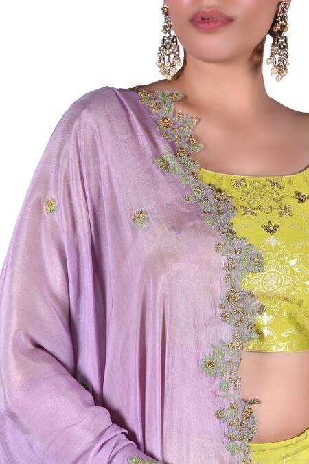 Shop_Nautanky_Purple Chanderi, Chiffon Thread, Zari Round Embroidered Lehenga Set _Online_at_Aza_Fashions
