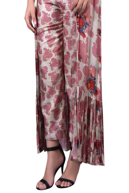 Shop_Nautanky_Pink Round Printed Crop Top With Pants And Shrug _Online_at_Aza_Fashions