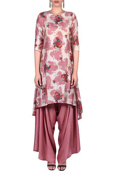 Nautanky Printed asymmetric kurta with draped pants 