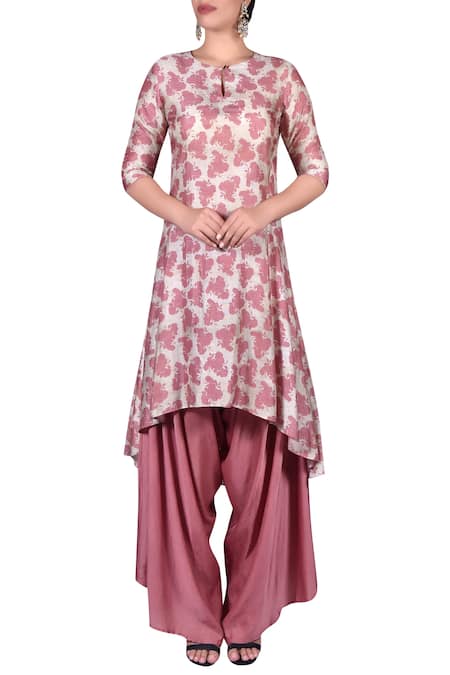 Nautanky Printed asymmetric kurta with draped pants 