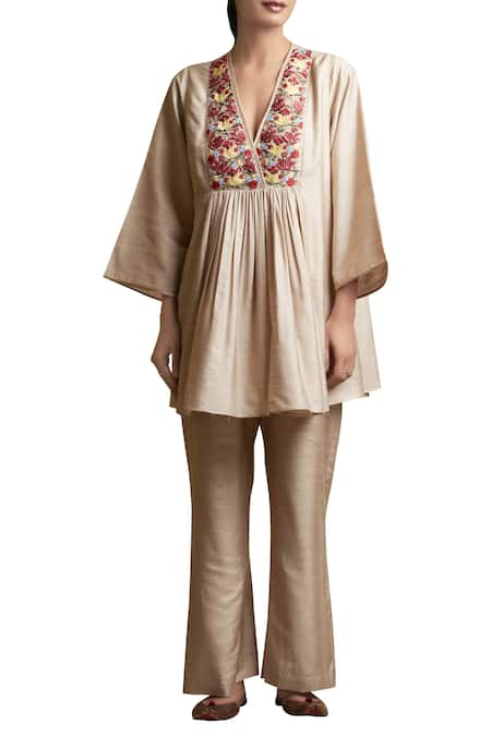 Sue Mue Tunic with Overlap Embroidered Yoke 