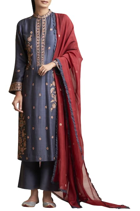 Sue Mue  Dori Embroidered Floral Motifs Kurta Palazzo Set 