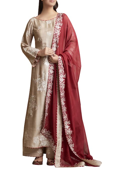 Sue Mue Kurta and Palazzo Set with Aari Embroidered Dupatta 