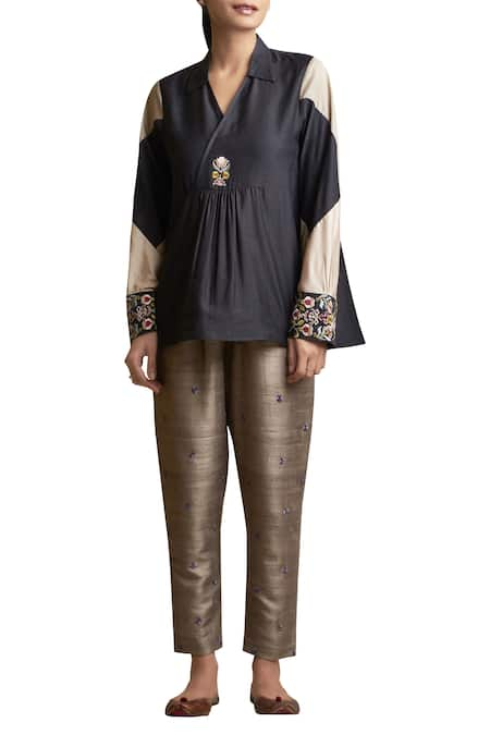 Sue Mue Overlap Tunic with Embroidered Cuffs 