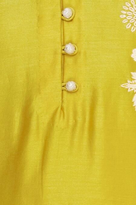 Neeta Bhargava_Yellow , Cotton, Chiffon Printed Front Slit Kurta With Dhoti Pants _at_Aza_Fashions