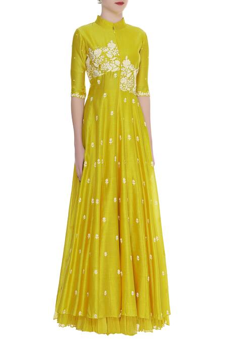 Neeta Bhargava_Yellow Hand Embroidered Kurta With Lehenga  _Online_at_Aza_Fashions
