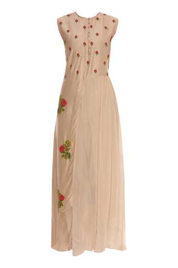 Buy Neeta Bhargava Brown Silk Embroidered Round Neckline Hand Kurta With Dhoti Pants Online at Aza Fashions Buy_Neeta Bhargava_Brown Silk Embroidered Round Neckline Hand Kurta With Dhoti Pants _Online_at_Aza_Fashions