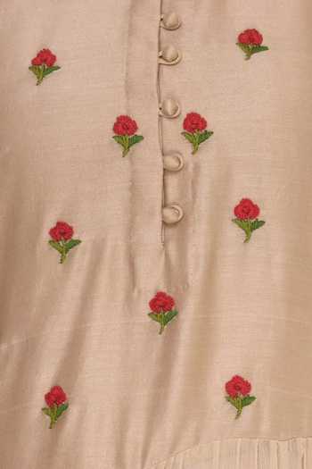 Neeta Bhargava Brown Silk Embroidered Round Neckline Hand Kurta With Dhoti Pants at Aza Fashions Neeta Bhargava_Brown Silk Embroidered Round Neckline Hand Kurta With Dhoti Pants _at_Aza_Fashions