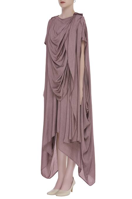 Buy_Bohame_Purple Round Silk Draped Dress _Online_at_Aza_Fashions