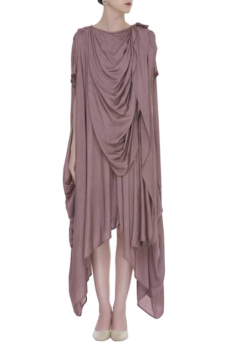 Shop_Bohame_Purple Round Silk Draped Dress _Online_at_Aza_Fashions