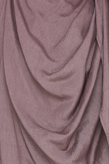 Bohame_Purple Round Silk Draped Dress _at_Aza_Fashions