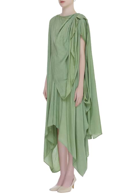 Buy_Bohame_Green Round Silk Draped Dress _Online_at_Aza_Fashions