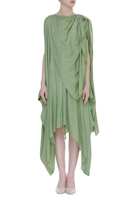 Shop_Bohame_Green Round Silk Draped Dress _Online_at_Aza_Fashions