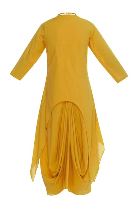 Shop Bohame Yellow Round Draped Silk Dress Online at Aza Fashions Shop_Bohame_Yellow Round Draped Silk Dress _Online_at_Aza_Fashions