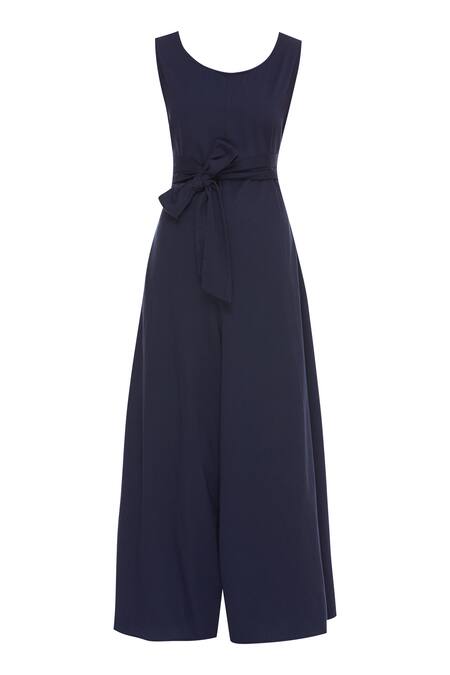 Buy_Bohame_Blue Round Cotton Linen Jumpsuit _Online_at_Aza_Fashions