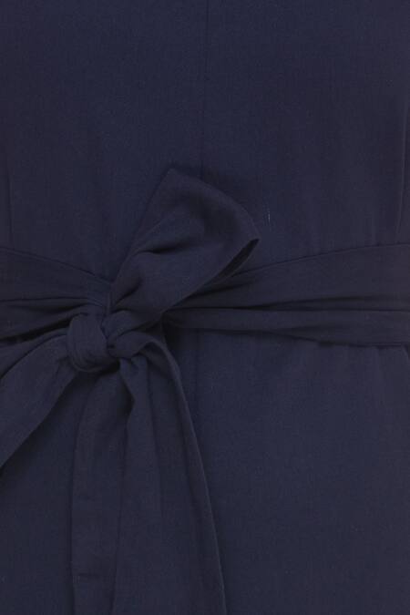 Bohame_Blue Round Cotton Linen Jumpsuit _at_Aza_Fashions