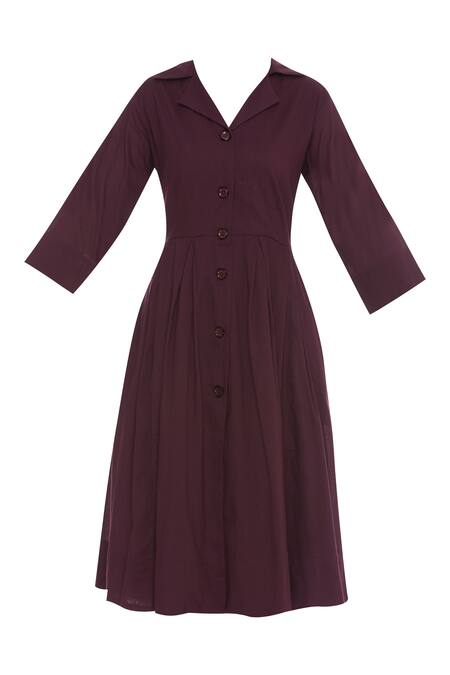 Buy_Bohame_Purple Lapel Cotton Linen Shirt Dress _Online_at_Aza_Fashions