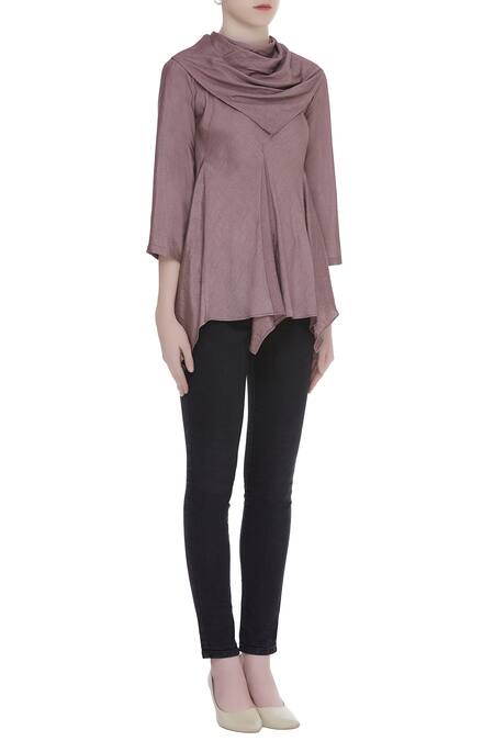 Bohame_Purple Cowl Asymmetric Top_Online_at_Aza_Fashions
