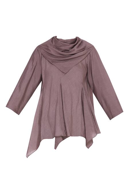 Buy_Bohame_Purple Cowl Asymmetric Top_Online_at_Aza_Fashions