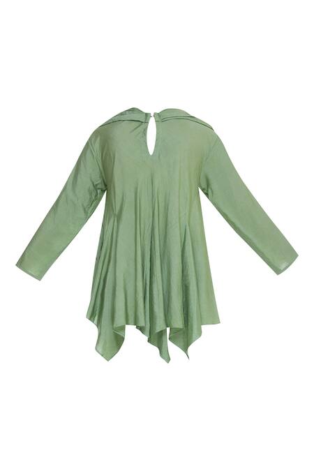 Shop_Bohame_Green Cowl Silk Asymmetric Draped Top _Online_at_Aza_Fashions