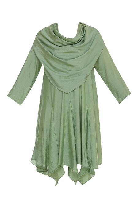 Buy_Bohame_Green Round Draped Asymmetric Dress _Online_at_Aza_Fashions