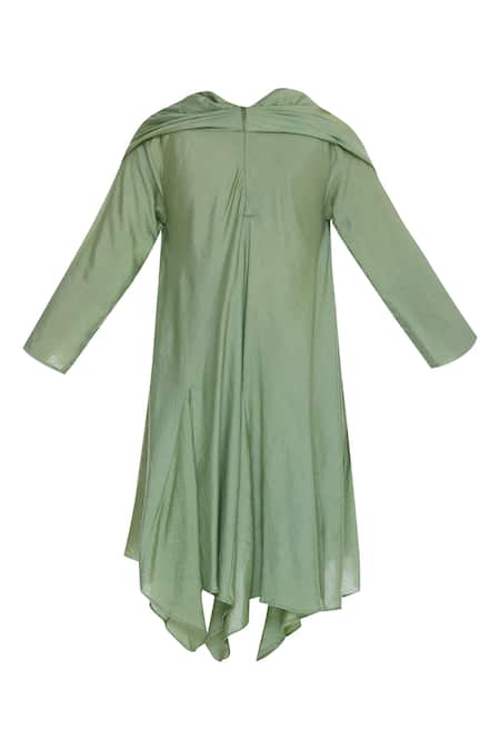 Shop_Bohame_Green Round Draped Asymmetric Dress _Online_at_Aza_Fashions
