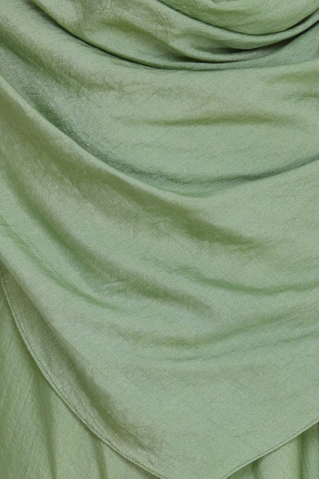 Bohame_Green Round Draped Asymmetric Dress _at_Aza_Fashions