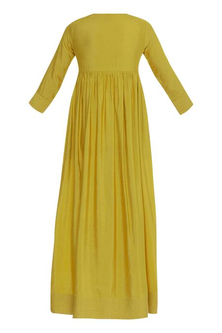 Shop_Bohame_Yellow V Neck Silk Maxi Dress _Online_at_Aza_Fashions