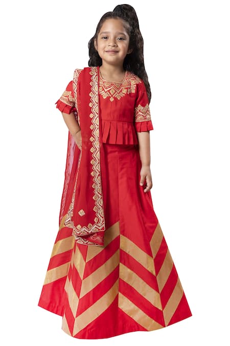 Neha Gursahani Red Patchwork Embroidered Lehenga Set 