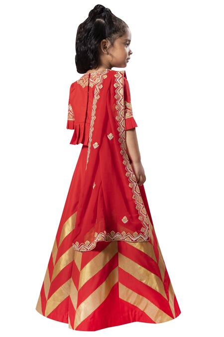Buy_Neha Gursahani_Red Cotton, Silk Embroidery Patchwork Lehenga Set _Online_at_Aza_Fashions