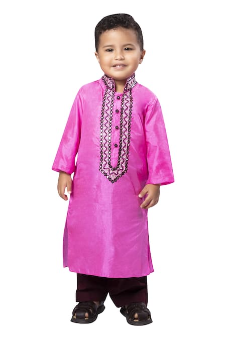 Neha Gursahani Pink Silk Mirror Work Kurta Set 