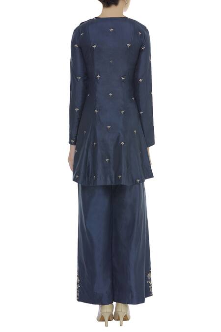 SVA by Sonam & Paras Modi Blue Embroidery Round Peplum Kurta Set   2