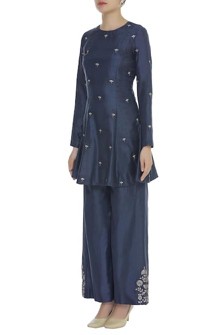 SVA by Sonam & Paras Modi Blue Embroidery Round Peplum Kurta Set   3