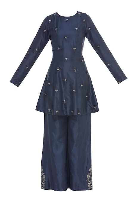 SVA by Sonam & Paras Modi Blue Embroidery Round Peplum Kurta Set   4