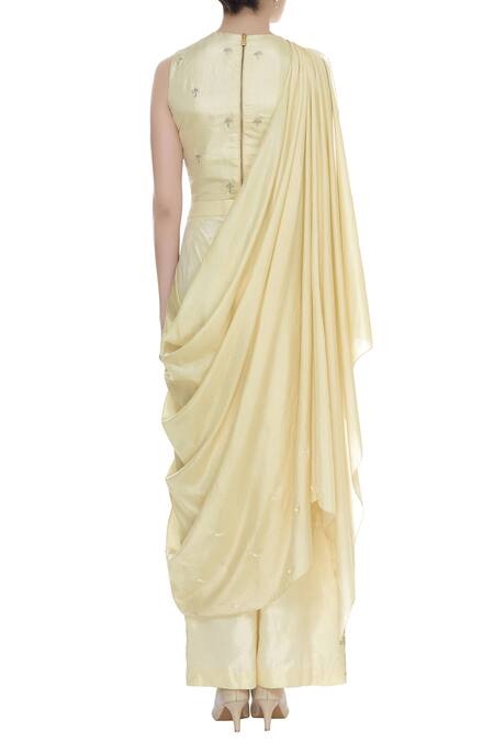 Shop Sva By Sonam & Paras Modi Yellow Embroidery Round Kurta Set at Aza Fashions Shop_Sva By Sonam & Paras Modi_Yellow Embroidery Round Kurta Set_at_Aza_Fashions