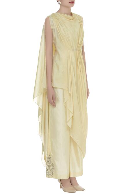 Sva By Sonam & Paras Modi Yellow Embroidery Round Kurta Set Online at Aza Fashions Sva By Sonam & Paras Modi_Yellow Embroidery Round Kurta Set_Online_at_Aza_Fashions