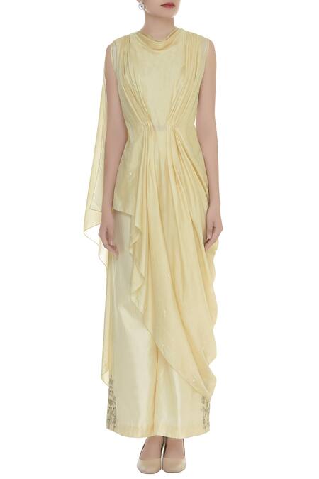 Buy Sva By Sonam & Paras Modi Yellow Embroidery Round Kurta Set Online at Aza Fashions Buy_Sva By Sonam & Paras Modi_Yellow Embroidery Round Kurta Set_Online_at_Aza_Fashions