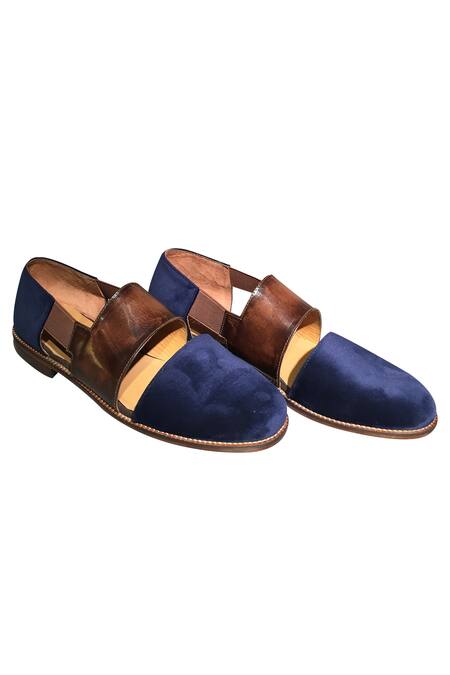 Artimen_Blue Plain Dual Toned Cutout Loafers _Online_at_Aza_Fashions