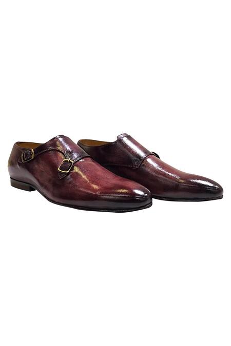 Artimen_Maroon Plain Buckle Strap Monks  _Online_at_Aza_Fashions
