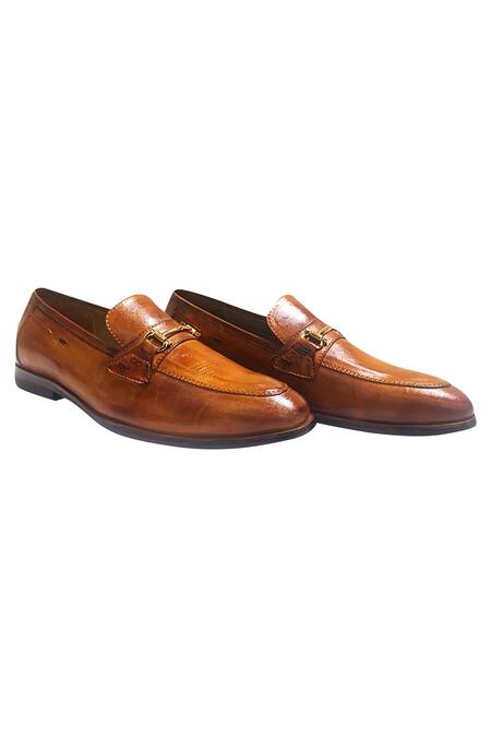 Artimen_Brown Plain Horsebit Block Heel Loafers  _Online_at_Aza_Fashions