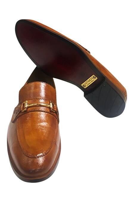 Buy_Artimen_Brown Plain Horsebit Block Heel Loafers  _Online_at_Aza_Fashions