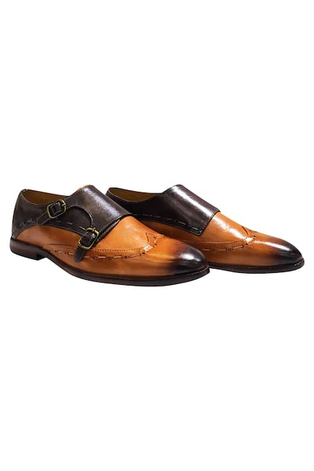 Artimen_Brown Plain Monk Stitch Buckle Design Oxfords _Online_at_Aza_Fashions